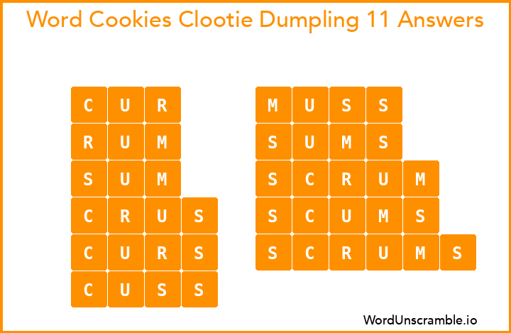 Word Cookies Clootie Dumpling 11 Answers