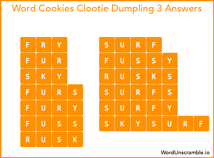 Word Cookies Clootie Dumpling 3 Answers
