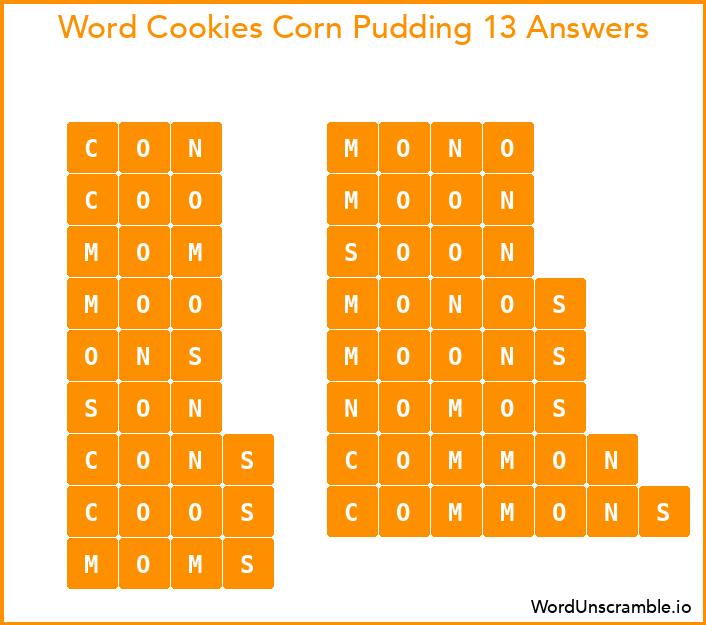 Word Cookies Corn Pudding 13 Answers