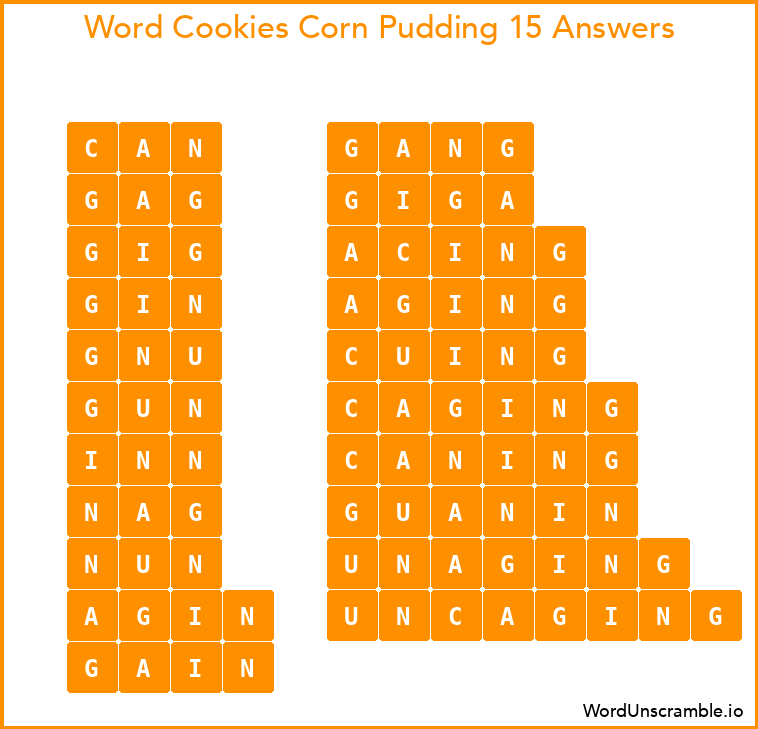 Word Cookies Corn Pudding 15 Answers