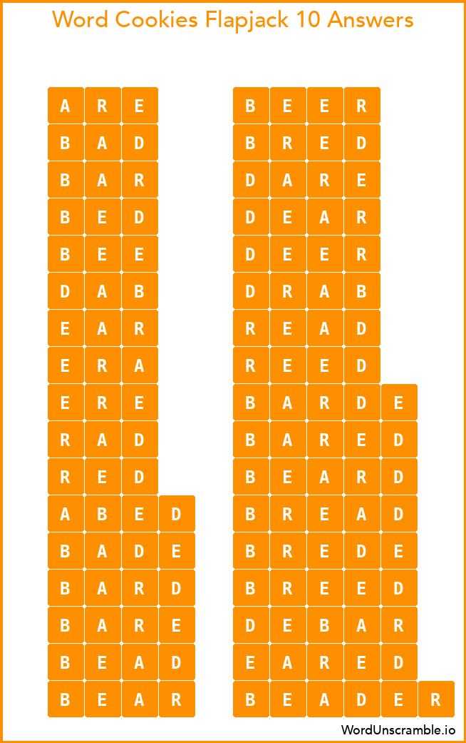 Word Cookies Flapjack 10 Answers