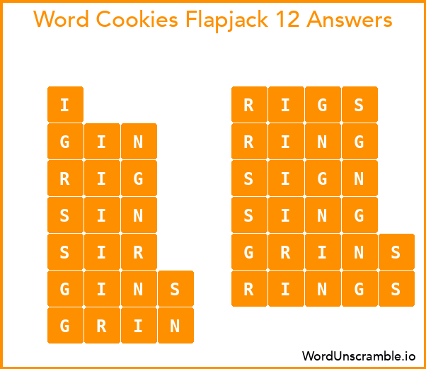 Word Cookies Flapjack 12 Answers