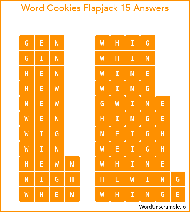Word Cookies Flapjack 15 Answers