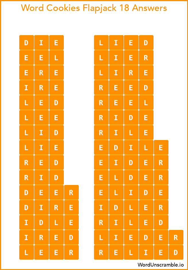 Word Cookies Flapjack 18 Answers