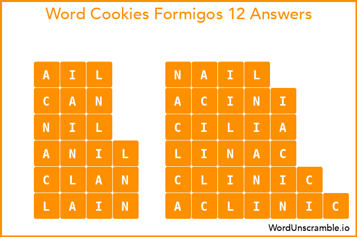 Word Cookies Formigos 12 Answers