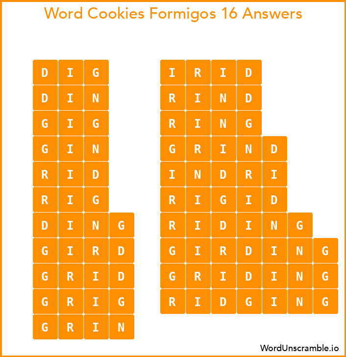 Word Cookies Formigos 16 Answers