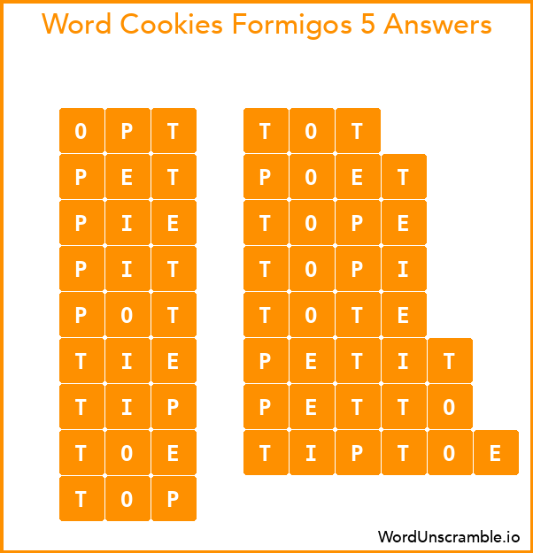 Word Cookies Formigos 5 Answers