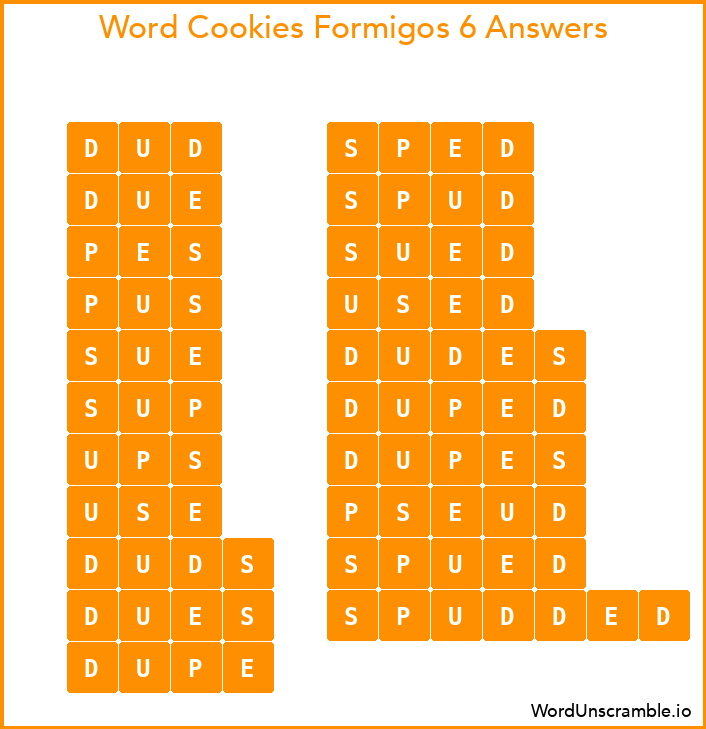 Word Cookies Formigos 6 Answers