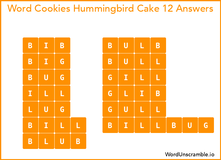 Word Cookies Hummingbird Cake 12 Answers