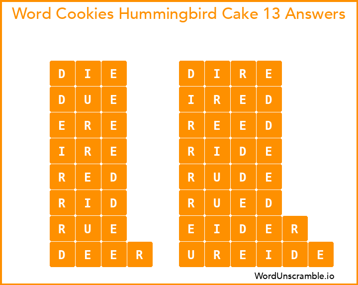 Word Cookies Hummingbird Cake 13 Answers