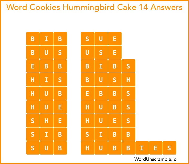 Word Cookies Hummingbird Cake 14 Answers