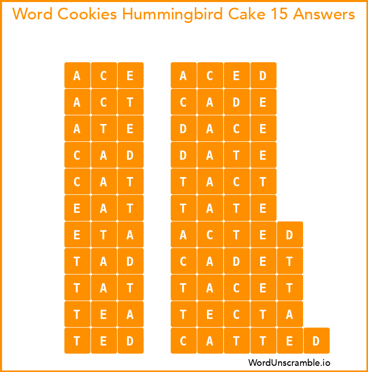 Word Cookies Hummingbird Cake 15 Answers