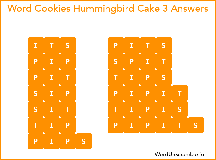Word Cookies Hummingbird Cake 3 Answers