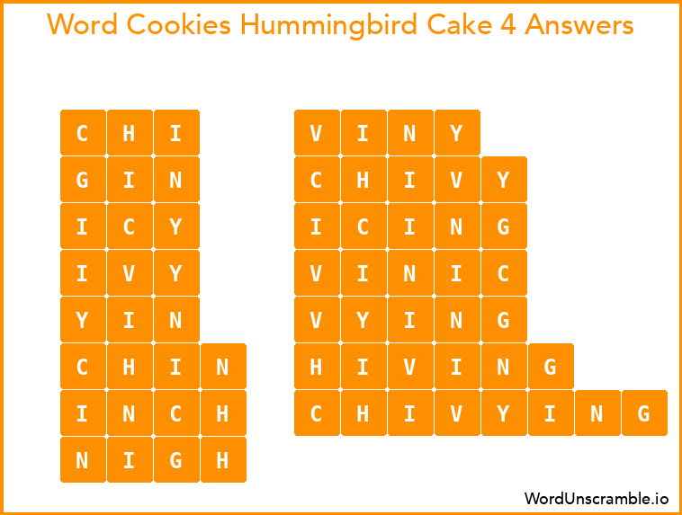 Word Cookies Hummingbird Cake 4 Answers