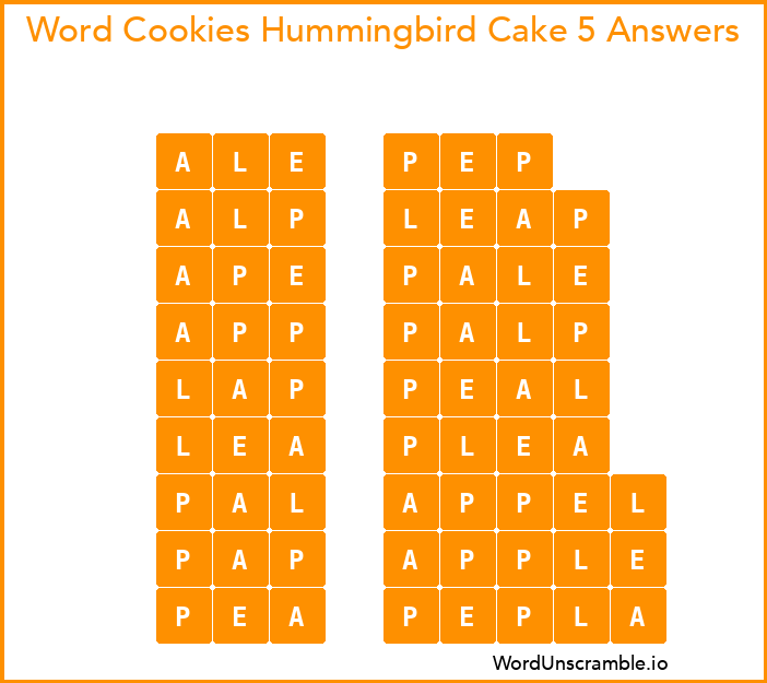 Word Cookies Hummingbird Cake 5 Answers