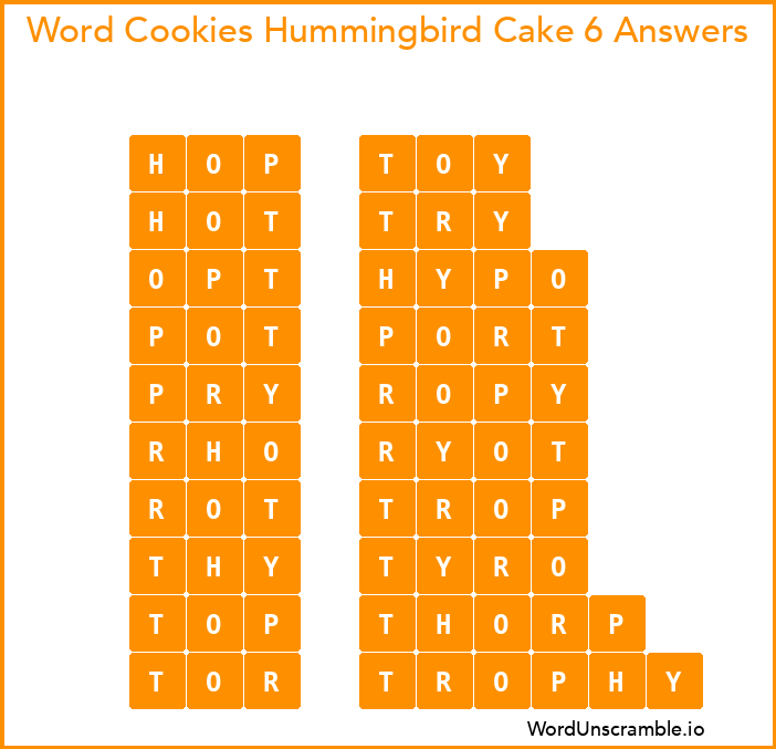 Word Cookies Hummingbird Cake 6 Answers