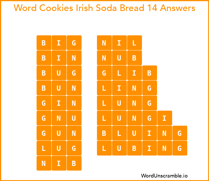 Word Cookies Irish Soda Bread 14 Answers