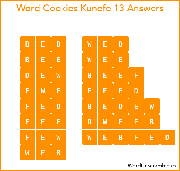 Word Cookies Kunefe 13 Answers