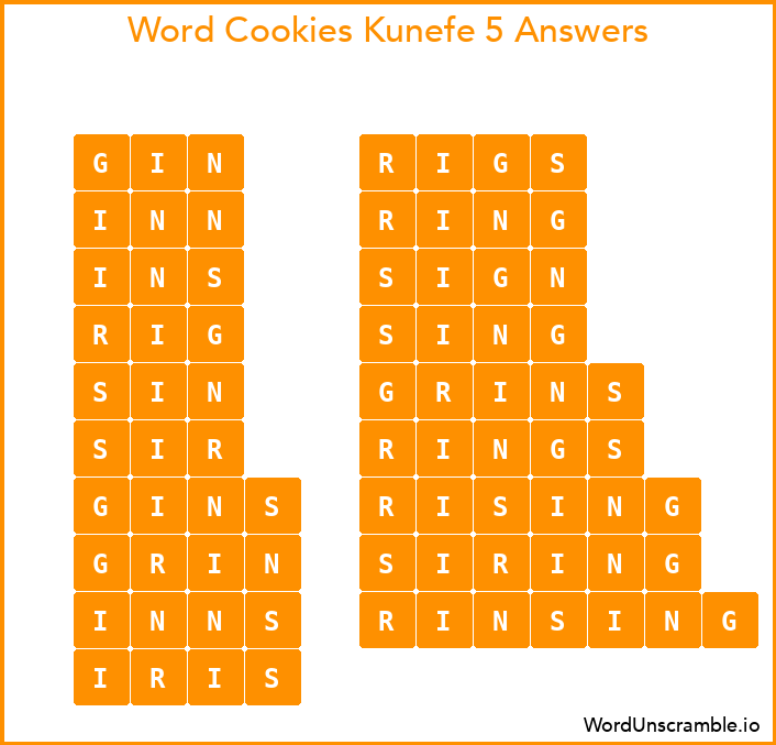 Word Cookies Kunefe 5 Answers