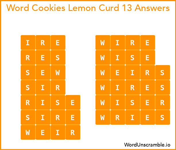 Word Cookies Lemon Curd 13 Answers