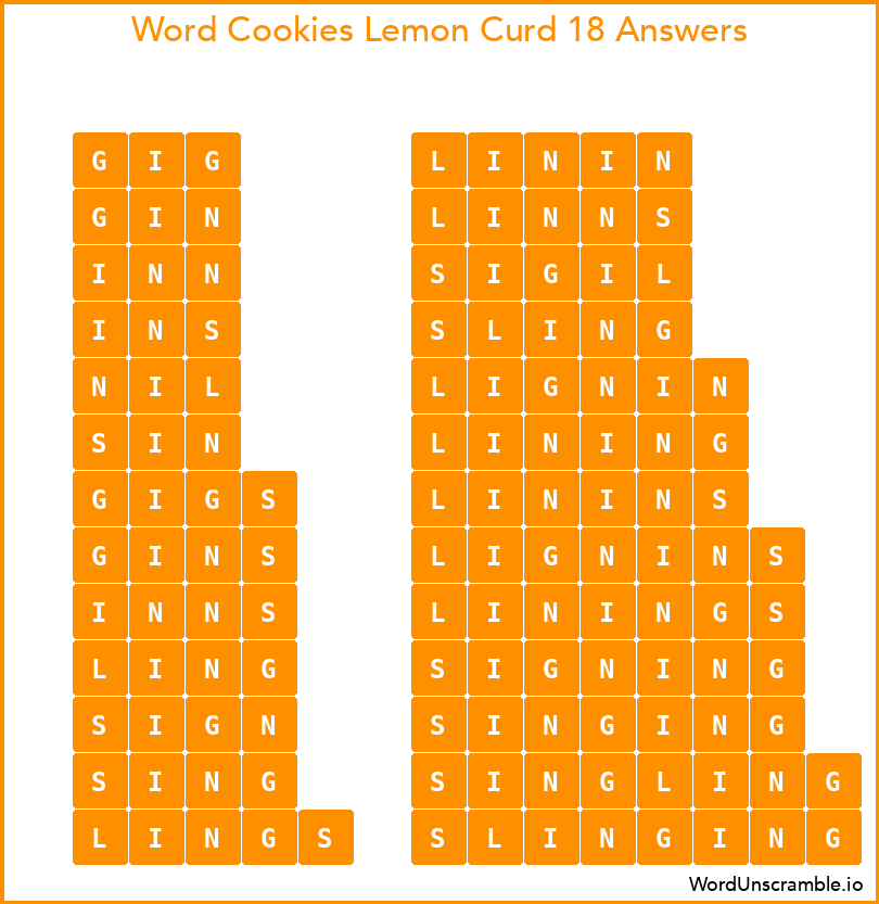 Word Cookies Lemon Curd 18 Answers