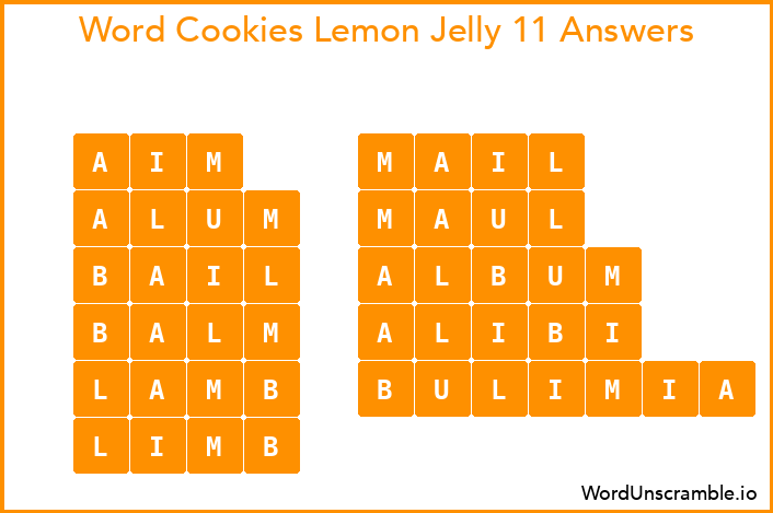 Word Cookies Lemon Jelly 11 Answers