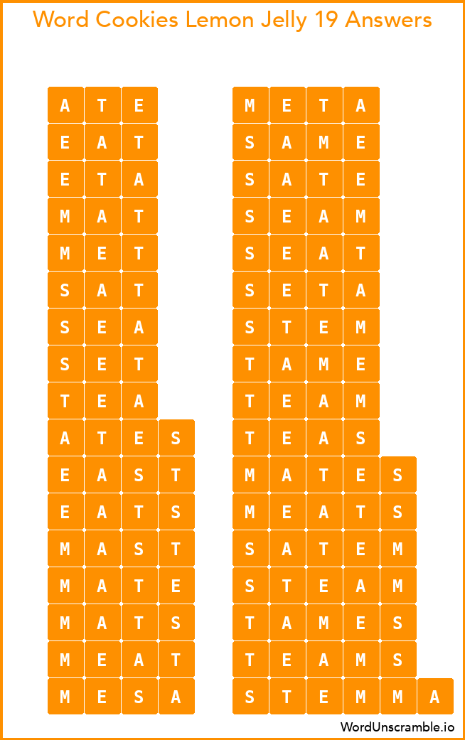 Word Cookies Lemon Jelly 19 Answers