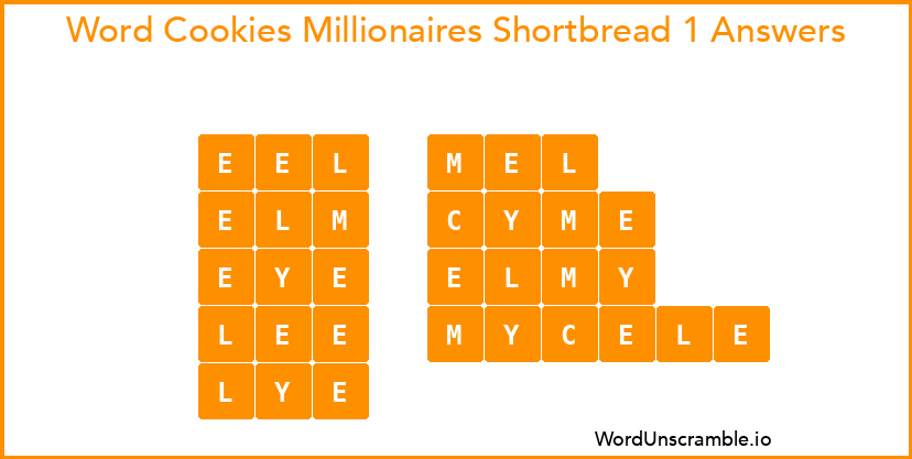 Word Cookies Millionaires Shortbread 1 Answers