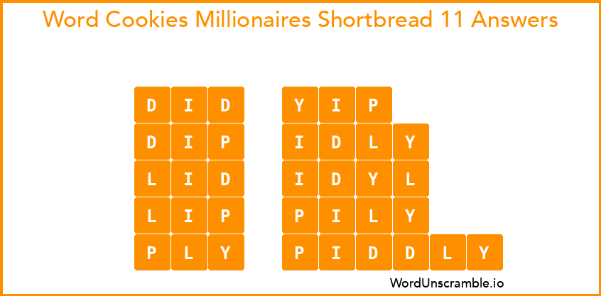 Word Cookies Millionaires Shortbread 11 Answers