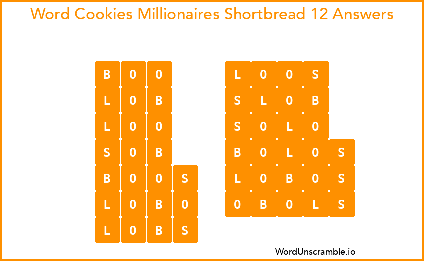 Word Cookies Millionaires Shortbread 12 Answers