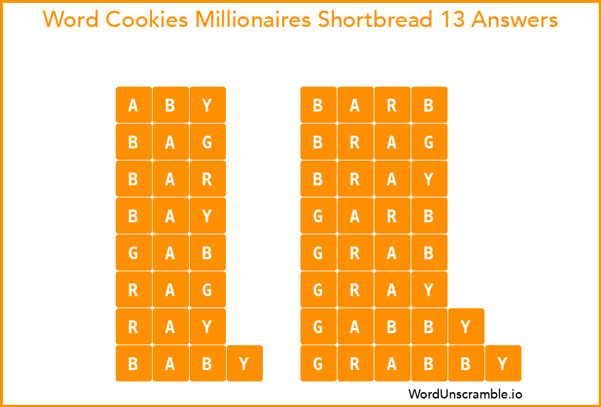 Word Cookies Millionaires Shortbread 13 Answers