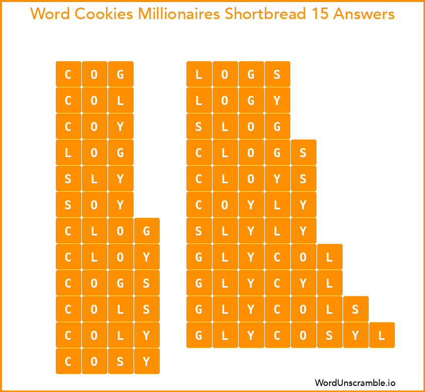 Word Cookies Millionaires Shortbread 15 Answers