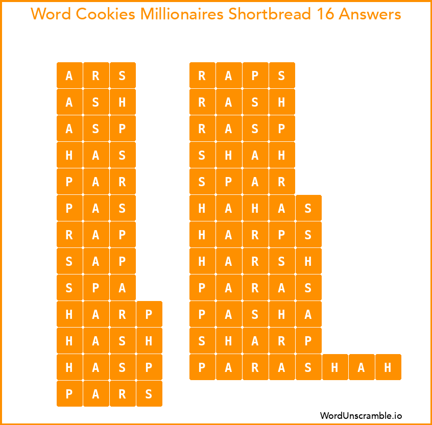 Word Cookies Millionaires Shortbread 16 Answers
