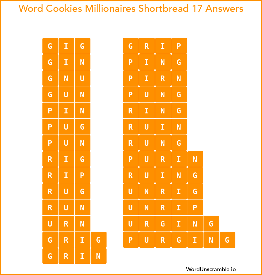 Word Cookies Millionaires Shortbread 17 Answers
