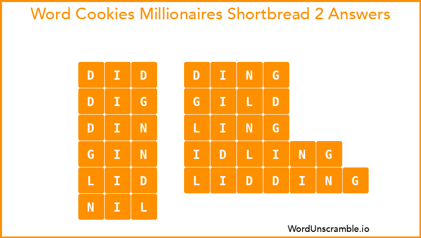 Word Cookies Millionaires Shortbread 2 Answers
