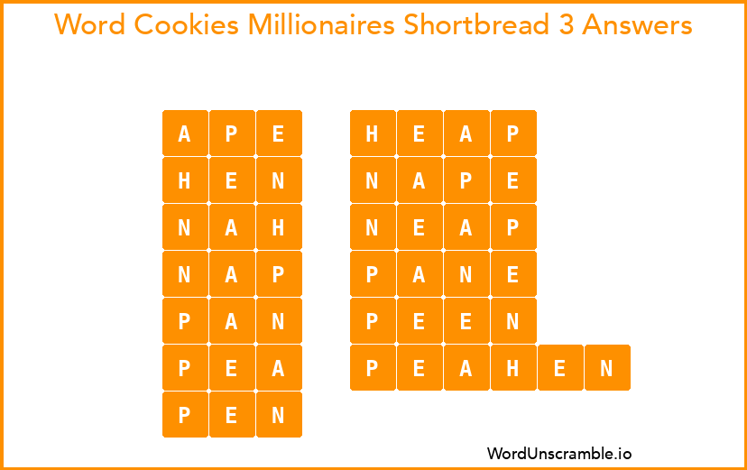Word Cookies Millionaires Shortbread 3 Answers