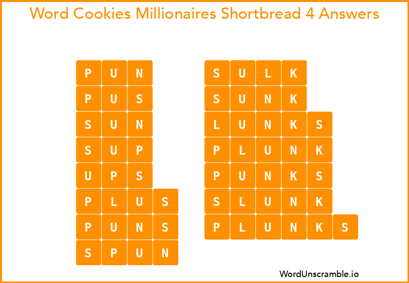 Word Cookies Millionaires Shortbread 4 Answers