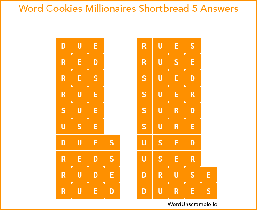 Word Cookies Millionaires Shortbread 5 Answers