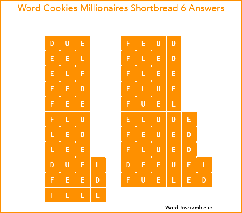 Word Cookies Millionaires Shortbread 6 Answers