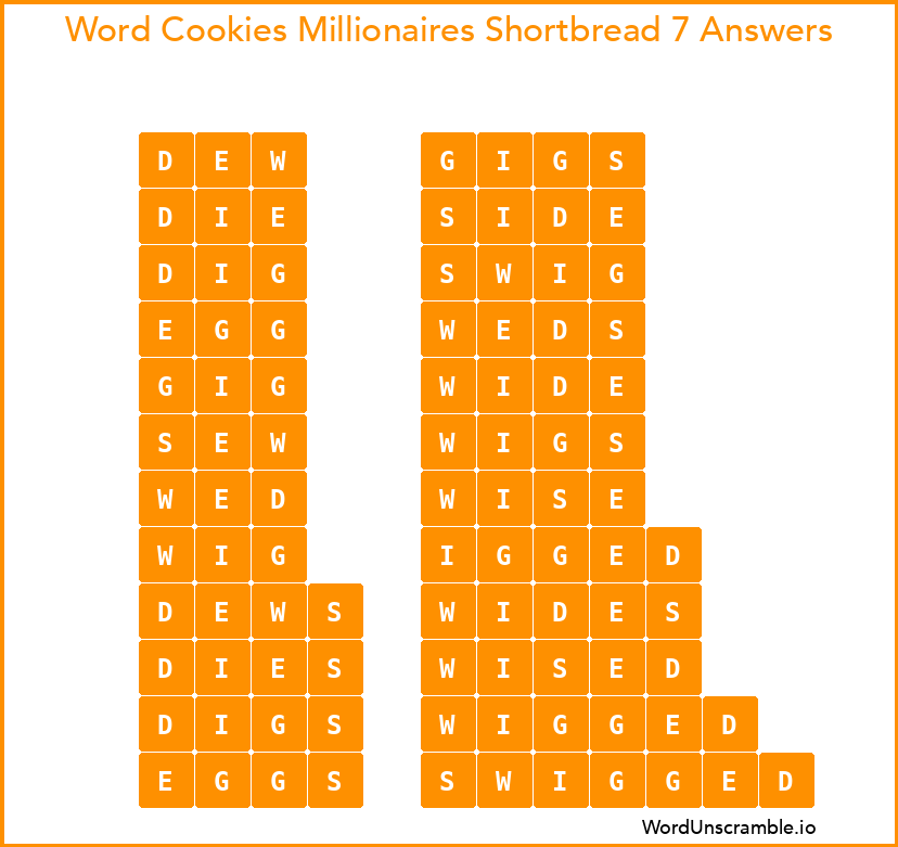 Word Cookies Millionaires Shortbread 7 Answers
