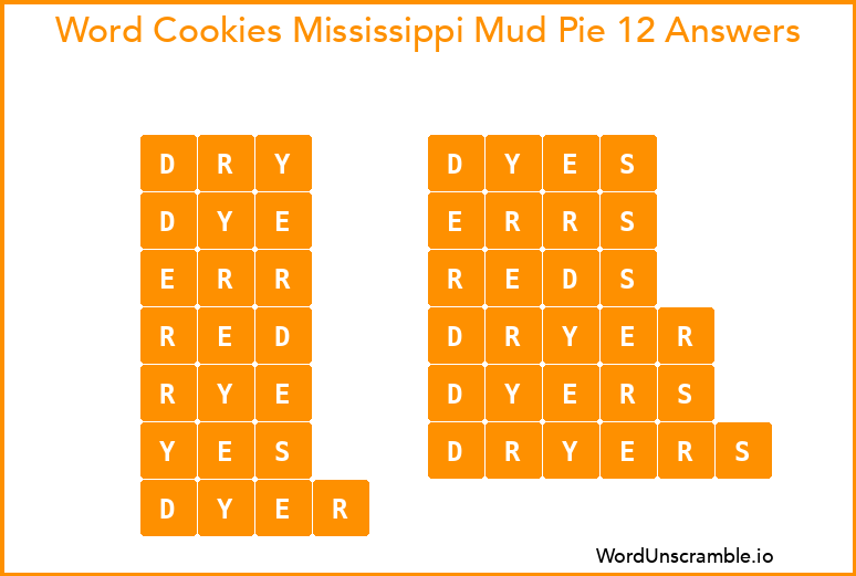 Word Cookies Mississippi Mud Pie 12 Answers