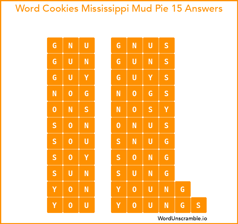 Word Cookies Mississippi Mud Pie 15 Answers
