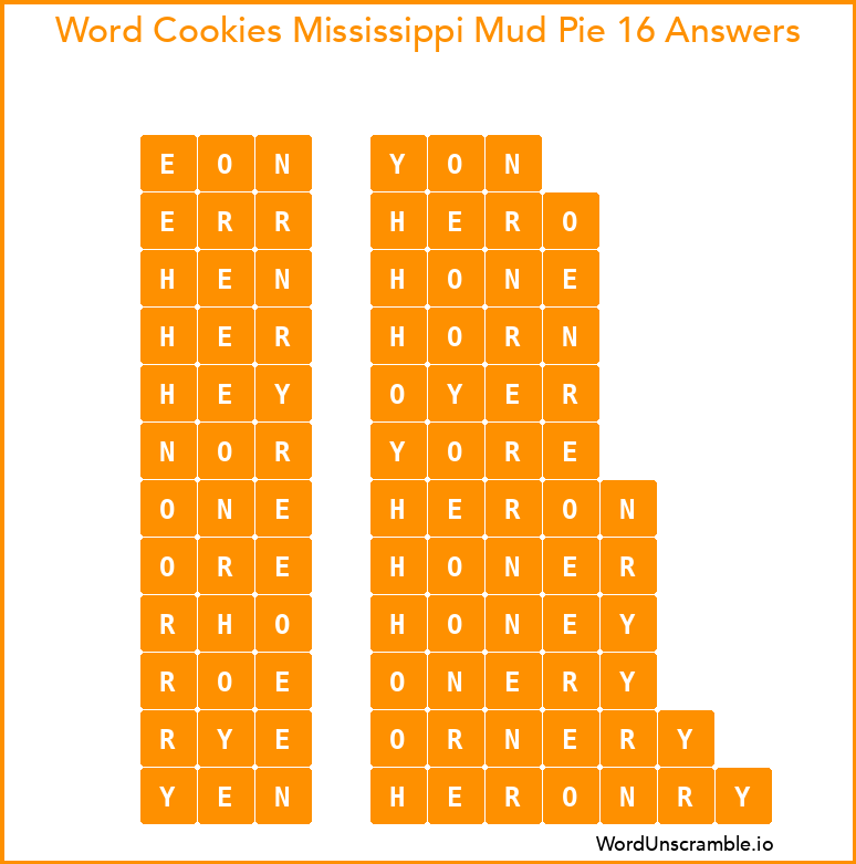 Word Cookies Mississippi Mud Pie 16 Answers