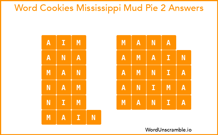 Word Cookies Mississippi Mud Pie 2 Answers