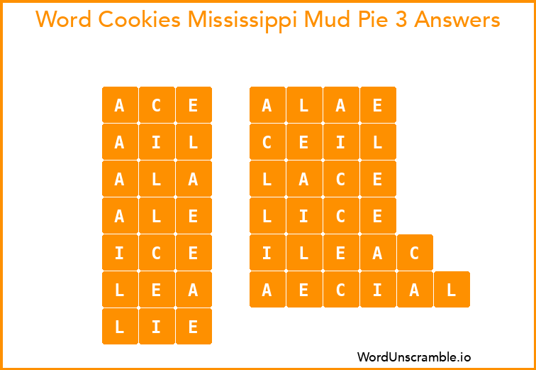 Word Cookies Mississippi Mud Pie 3 Answers