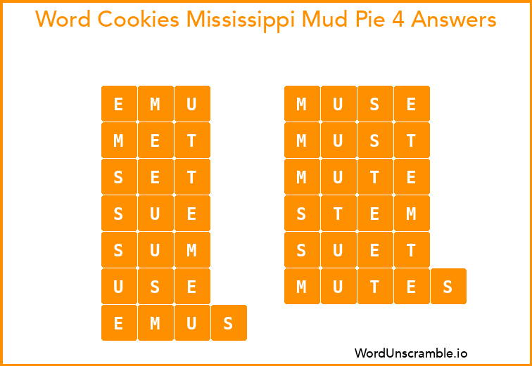 Word Cookies Mississippi Mud Pie 4 Answers