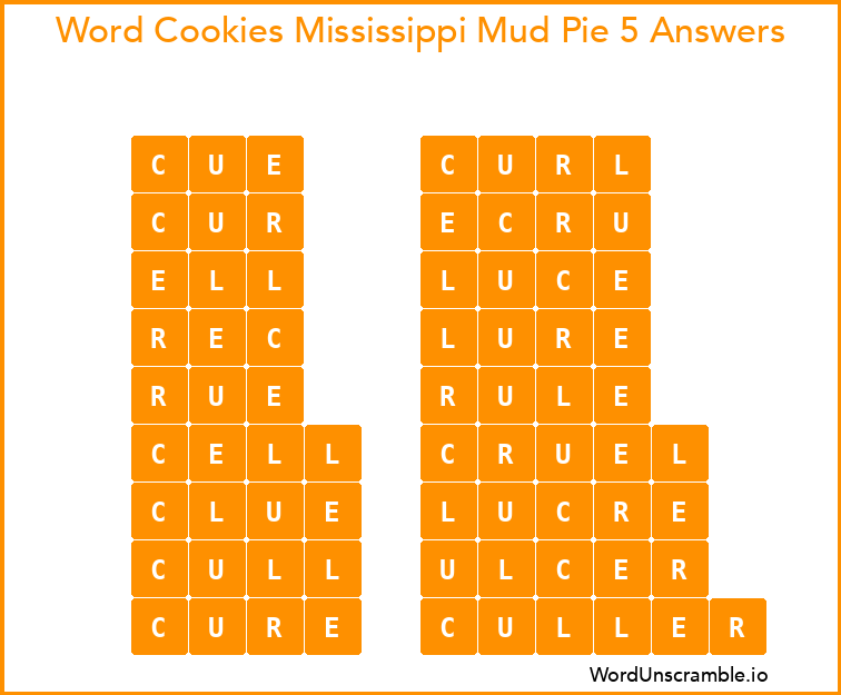 Word Cookies Mississippi Mud Pie 5 Answers