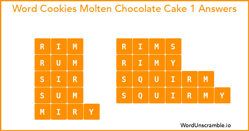 Word Cookies Molten Chocolate Cake 1 Answers