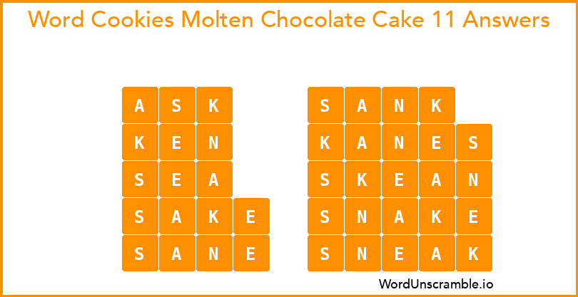 Word Cookies Molten Chocolate Cake 11 Answers