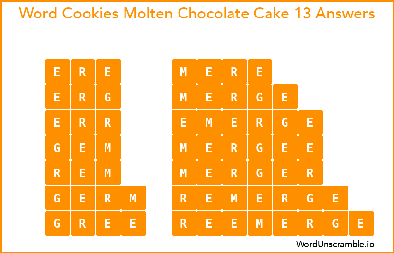 Word Cookies Molten Chocolate Cake 13 Answers